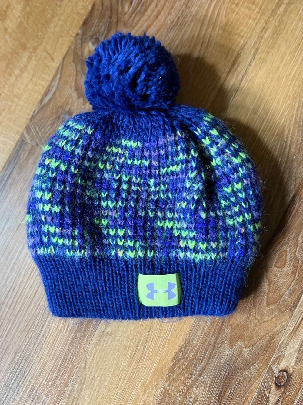 Under Armour Little Kids Blue/Purple & Neon Green Pom Knit Beanie